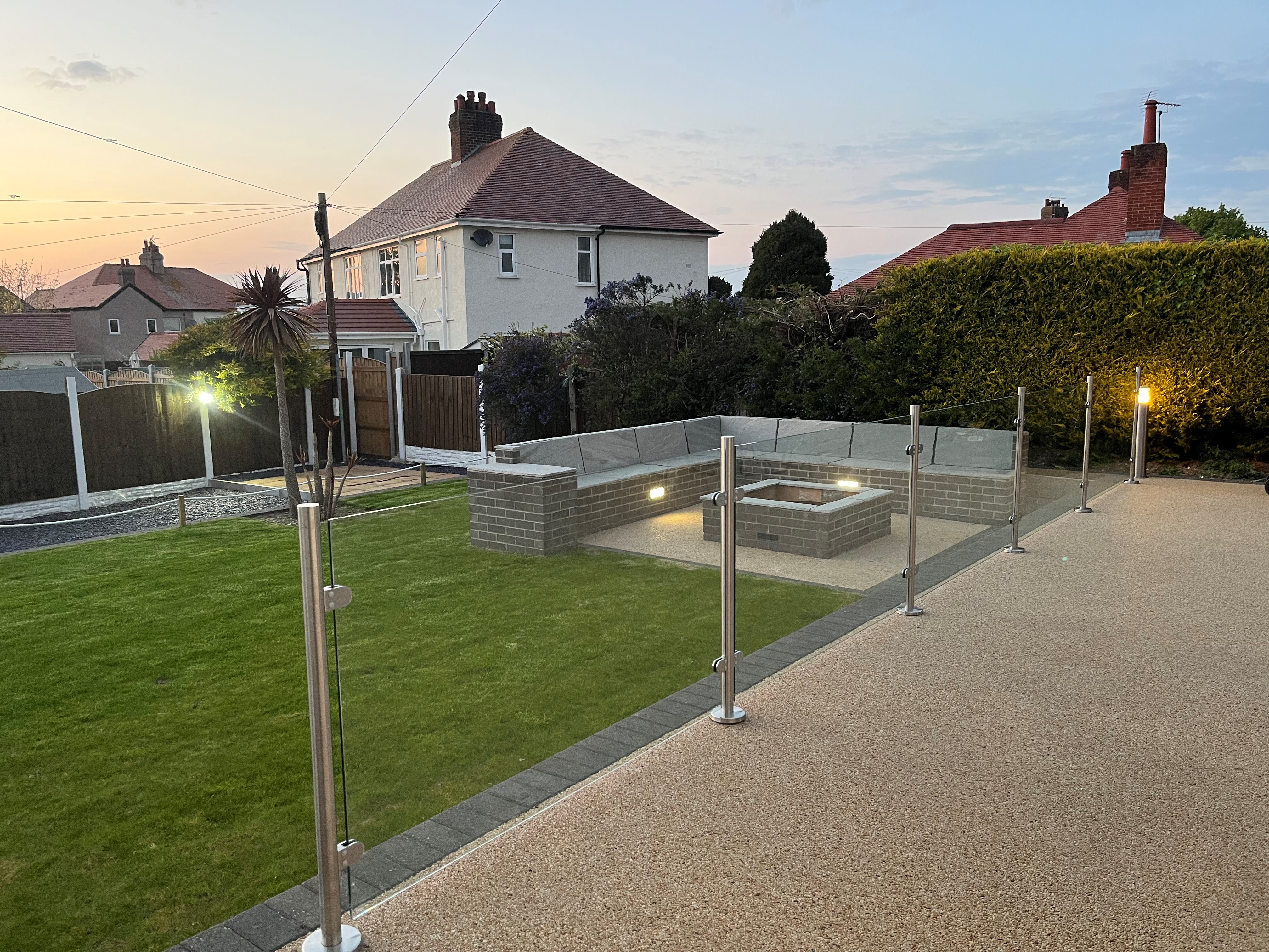 Landscaped private garden at sunset